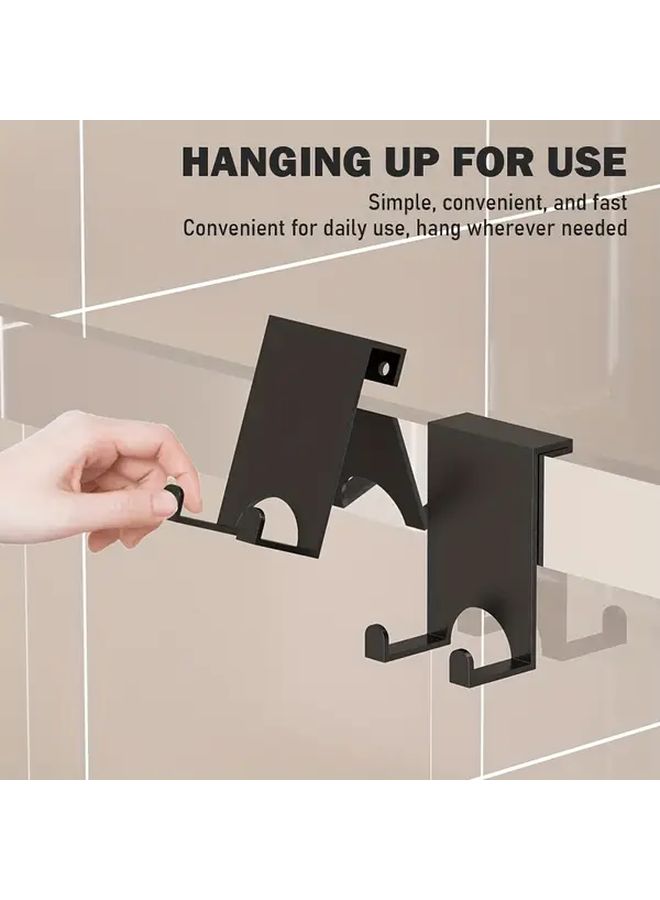 Black Heavy Duty Shower Hook Set 4 Pack No Drill Glass Door Towel Rack - Image 5