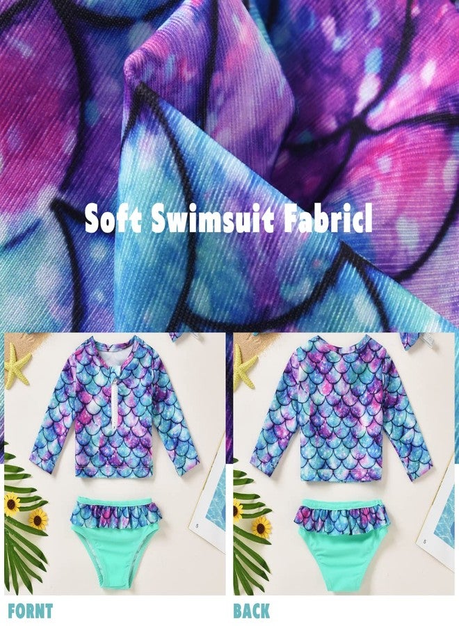 Aalizzwell Baby Infant Girls Swimsuit Set Rash Guard 2 Piece Long Sleeve Bathing Suit Beach Wear Swimwear 9-12 Months Mermaid - Image 5
