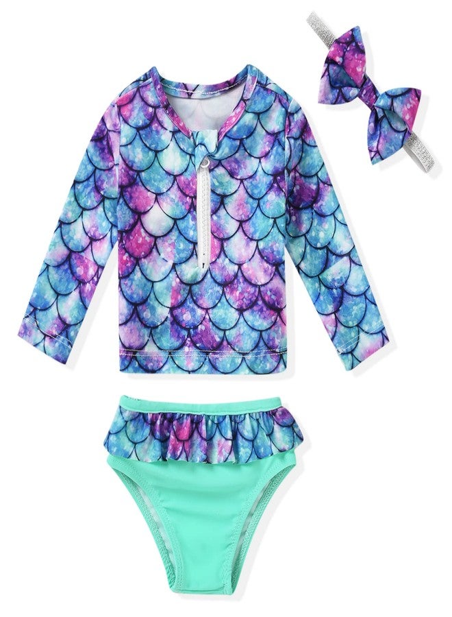 Aalizzwell Baby Infant Girls Swimsuit Set Rash Guard 2 Piece Long Sleeve Bathing Suit Beach Wear Swimwear 9-12 Months Mermaid - Image 1