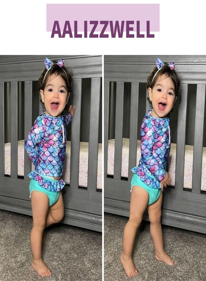 Aalizzwell Baby Infant Girls Swimsuit Set Rash Guard 2 Piece Long Sleeve Bathing Suit Beach Wear Swimwear 9-12 Months Mermaid - Image 2