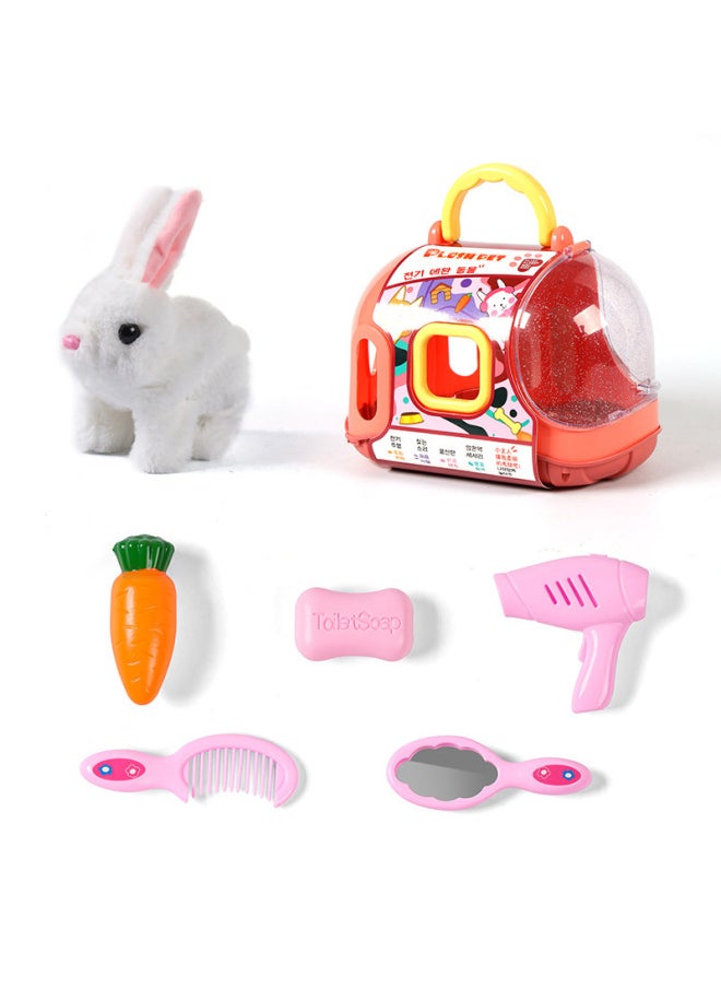 Plush Electric Little White Rabbit Simulation Pet Boutique Doll Catching Machine Little Teddy Will Go And Call And Jump Wholesale-Color:Portable Storage Box (Rabbit 6-piece Set) E-commerce Clothes  - Image 1