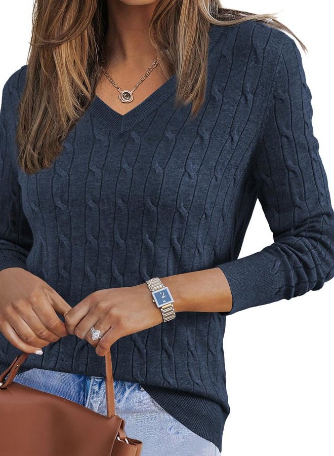 Arach&Cloz Womens Jumpers V Neck Wool Blend Ladies Cable Kintted Jumper Fall Winter Soft Tops Casual Outfits, Wine Red, L - Image 1