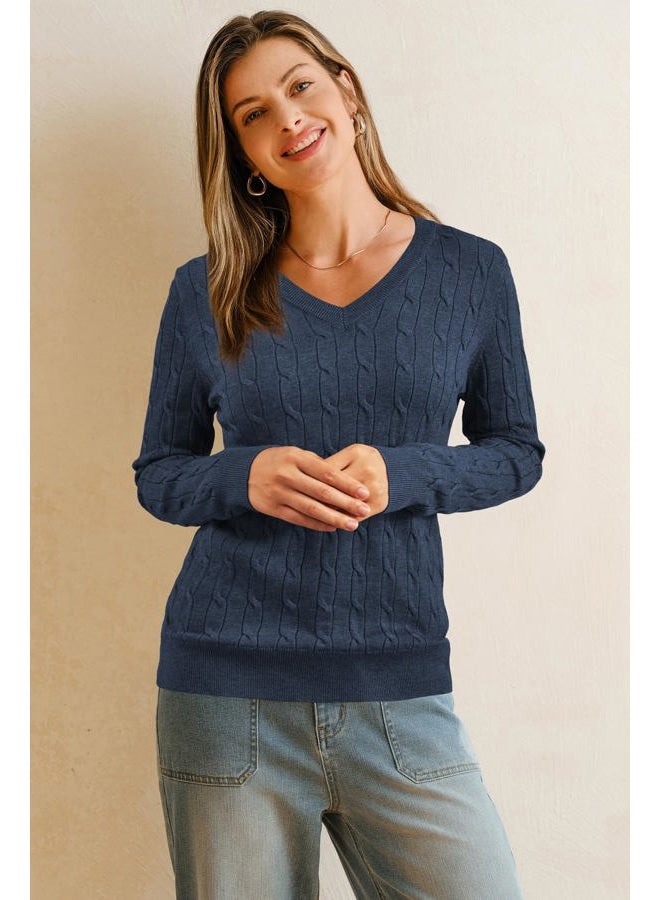 Arach&Cloz Womens Jumpers V Neck Wool Blend Ladies Cable Kintted Jumper Fall Winter Soft Tops Casual Outfits, Wine Red, L - Image 4