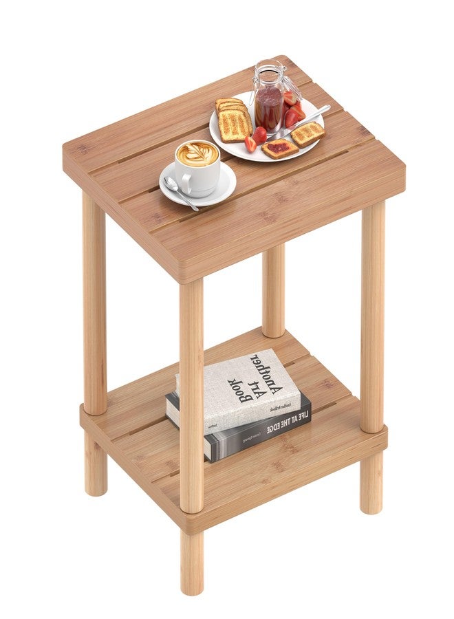 LEJANEOYE Outdoor Side Table, 2-Tier Small Outdoor Table for Patio, Adirondack Side Tables for Outside or Indoor, Bamboo End Table for Pool, Porch, Weather Resistant Easy Maintenance - Image 1