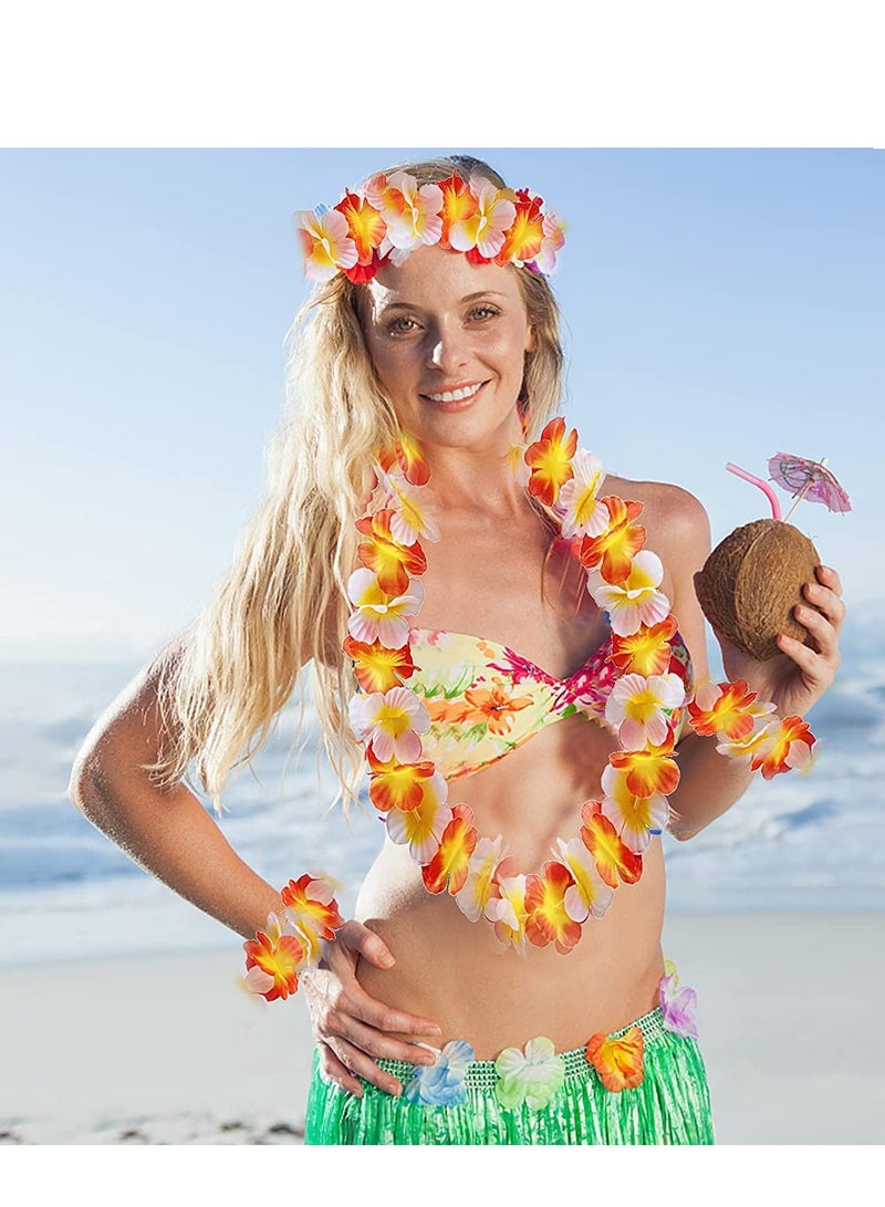 Hawaiian Lei Garlands, Flower Tropical Party Supplies Necklace Headbands, and Wristbands Colorful for Decorations Beach Vacation Luau Birthday Favors 4 Set - Image 2