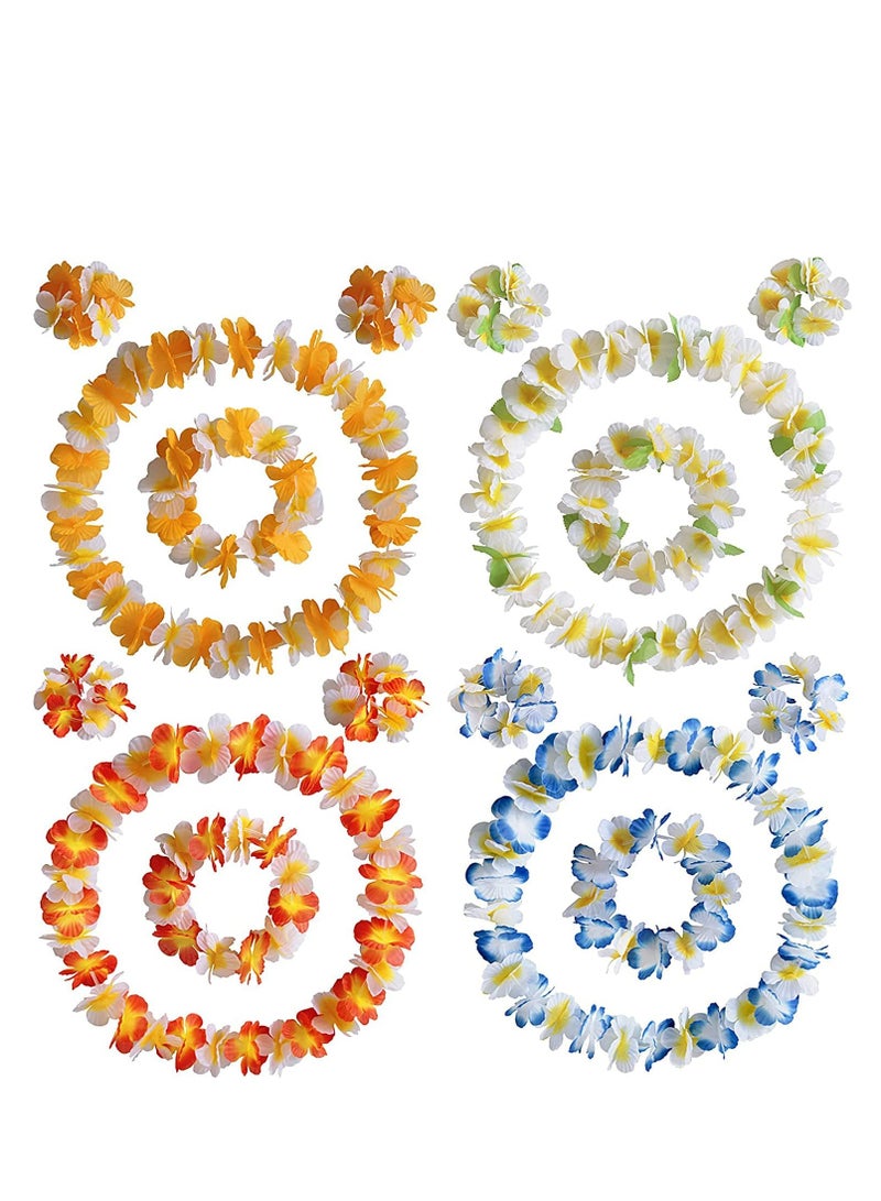 Hawaiian Lei Garlands, Flower Tropical Party Supplies Necklace Headbands, and Wristbands Colorful for Decorations Beach Vacation Luau Birthday Favors 4 Set - Image 1