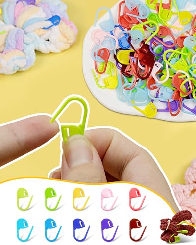 FIVEIZERO 300pcs FIVEIZERO Stitch Markers with 6 pieces of large blunt sewing needles,colorful knitting markers,plastic crochet hook clip,bulk Crochet hook markers for knitting stitch locking clip crochet hooks - Image 4