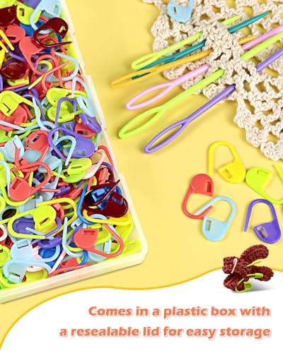 FIVEIZERO 300pcs FIVEIZERO Stitch Markers with 6 pieces of large blunt sewing needles,colorful knitting markers,plastic crochet hook clip,bulk Crochet hook markers for knitting stitch locking clip crochet hooks - Image 5