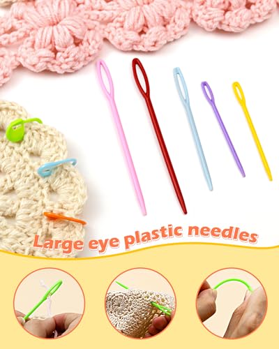 FIVEIZERO 300pcs FIVEIZERO Stitch Markers with 6 pieces of large blunt sewing needles,colorful knitting markers,plastic crochet hook clip,bulk Crochet hook markers for knitting stitch locking clip crochet hooks - Image 3