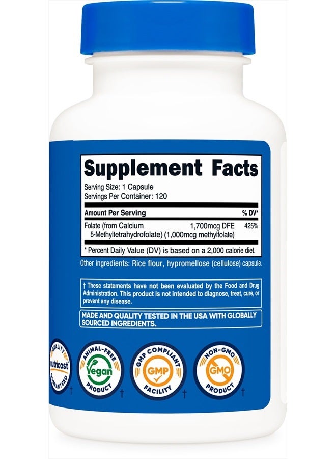 Nutricost ميثيلفولات 1000 ميكروغرام، 120 كبسولة نباتية - خالية من الغلوتين، غير معدلة وراثيًا - Image 5