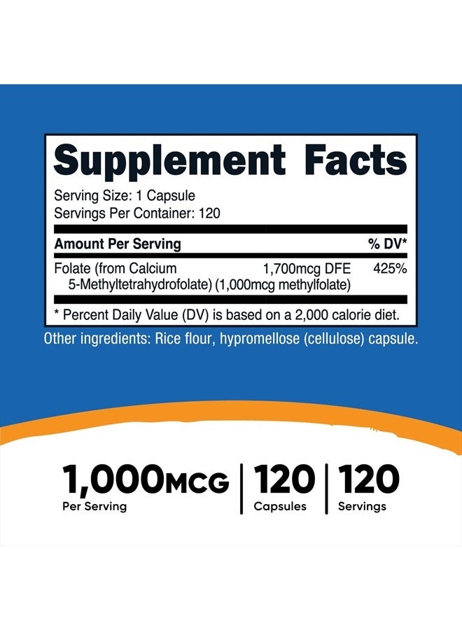 Nutricost ميثيلفولات 1000 ميكروغرام، 120 كبسولة نباتية - خالية من الغلوتين، غير معدلة وراثيًا - Image 2