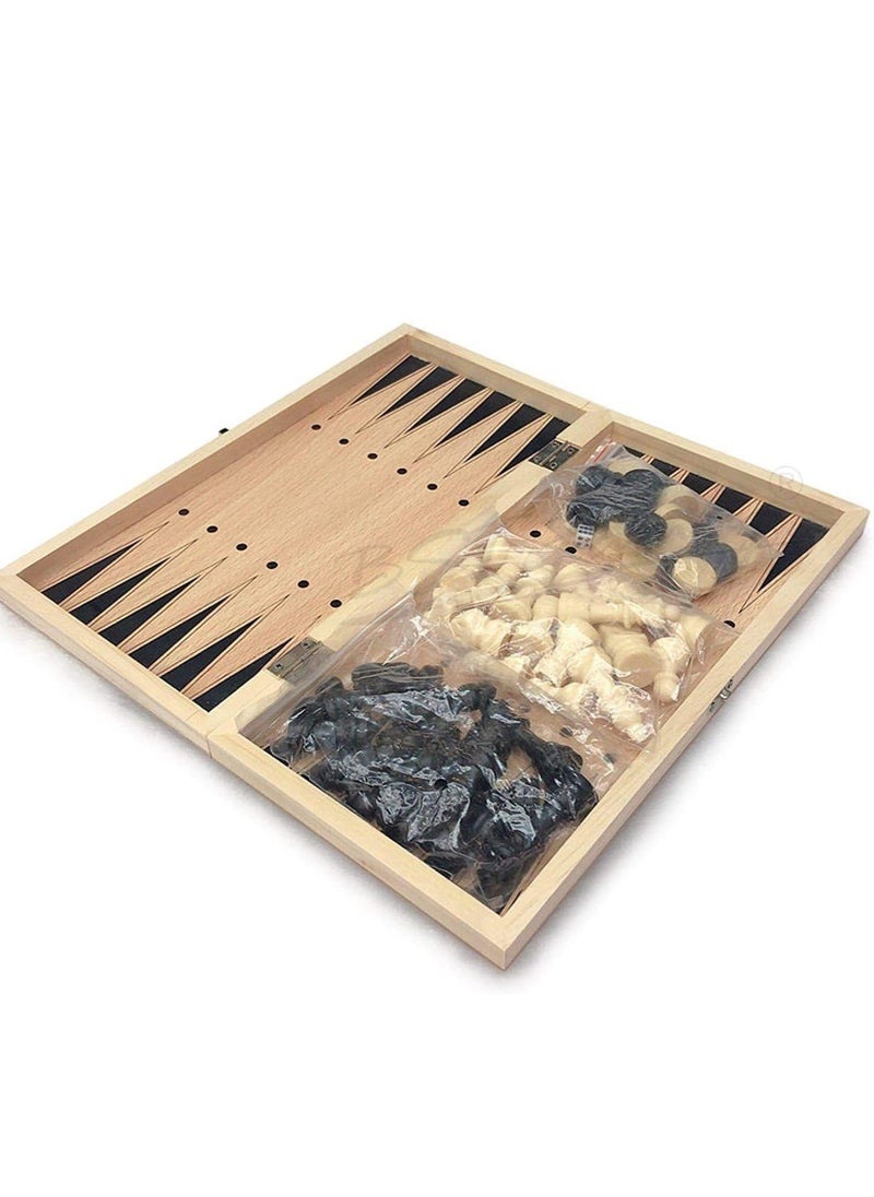 Cool Baby - Large Chess, Checkers & Backgammon 3 in 1 Set - Outdoor & Travel Learning Game - Magnetic Chess Board - Wooden Chess Set (Size: 39 x 39 cm) - Image 1
