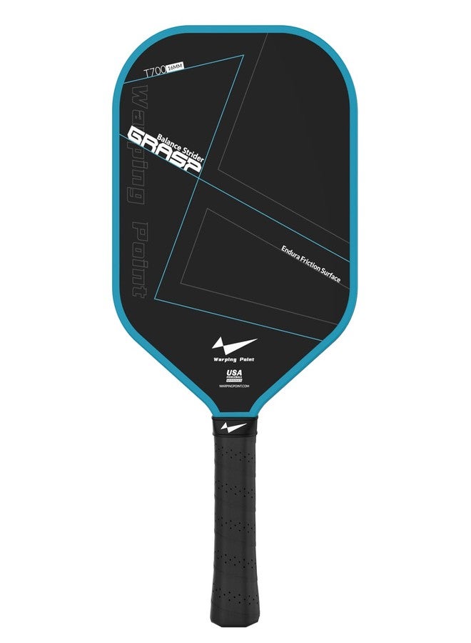 Warping Point Raw Carbon Fiber Pickleball Paddle, Endura Friction Surface For Maximum Spin & Balanced, Multi-Layer Carbon Fiber Edgeless Design, 16mm Polypropylene Honeycomb Core, USAPA Approved, Blue - Image 1