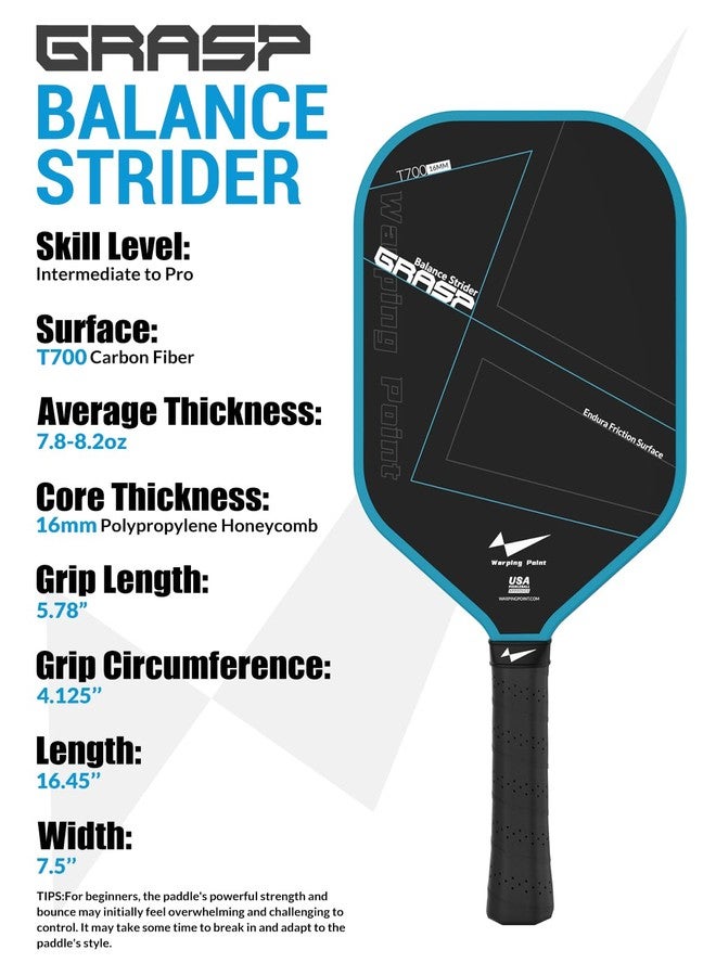 Warping Point Raw Carbon Fiber Pickleball Paddle, Endura Friction Surface For Maximum Spin & Balanced, Multi-Layer Carbon Fiber Edgeless Design, 16mm Polypropylene Honeycomb Core, USAPA Approved, Blue - Image 3