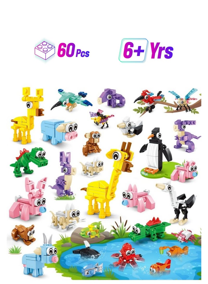 Hogokids 20 Packs Party Favors For Kids, 60 Kinds Of Mini Animals Toy Building Block Set For Classroom Prizes Goodie Bag Stuffers Christmas Valentines Easter Birthday Gift For Boys Girls Ages 6-12+ - Image 1