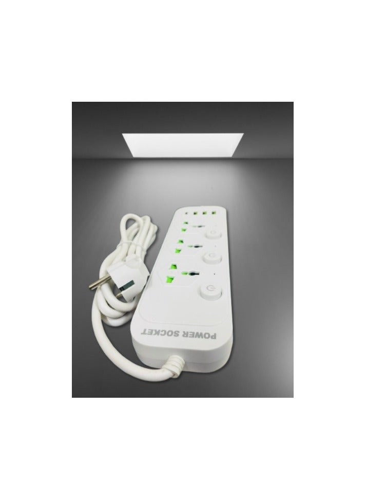 BJollys Power Strips Extension Cords 3 Outlets, Universal Power Socket with 3 USB & 1 Type-C Ports, 2M Bold Extension Cord Plug Adapter for Home, Office, Kitchen, 3000W Rated power- white - Image 1