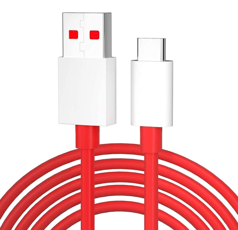 Sounce 2 Meter 80W Charging Cable USB to Type C Warp Charger SuperVooc/Dash Fast Charge Cable for Oneplus 11,11R,10 Pro,10R,10T,9RT,9R,8R,8T Charge Cable for 6/6T/7/7T,Nord,Ce2 Lite 5G,Ce 3 5G, Red - Image 1