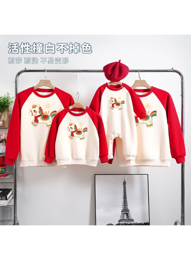New Year Family Matching Outfits For Three, Autumn And Winter Fleece-lined Family Outfits, New Year Greeting Outfits, Baby Romper Jumpsuit