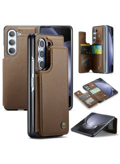 CaseMe Wallet Case for Samsung Galaxy Z Fold 5, Premium Handmade Durable PU Leather Slim Shockproof Case with [Double Magnetic Clasp] [Card Holder] [Kickstand] [RFID Blocking] (Brown)  - Image 1