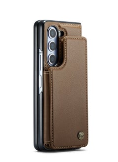 CaseMe Wallet Case for Samsung Galaxy Z Fold 5, Premium Handmade Durable PU Leather Slim Shockproof Case with [Double Magnetic Clasp] [Card Holder] [Kickstand] [RFID Blocking] (Brown)  - Image 3