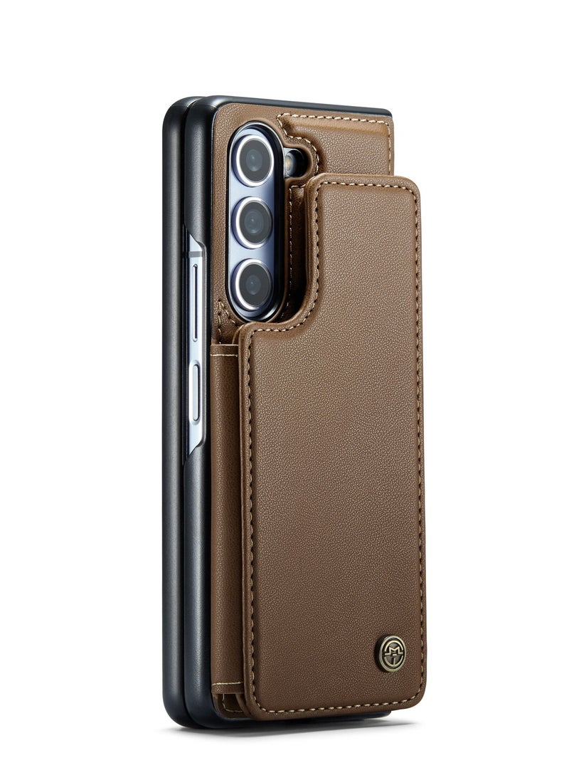 CaseMe Wallet Case for Samsung Galaxy Z Fold 5, Premium Handmade Durable PU Leather Slim Shockproof Case with [Double Magnetic Clasp] [Card Holder] [Kickstand] [RFID Blocking] (Brown)  - Image 3