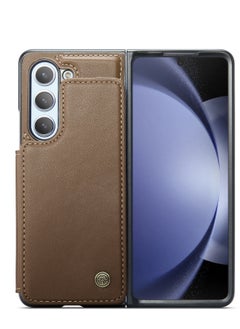 CaseMe Wallet Case for Samsung Galaxy Z Fold 5, Premium Handmade Durable PU Leather Slim Shockproof Case with [Double Magnetic Clasp] [Card Holder] [Kickstand] [RFID Blocking] (Brown)  - Image 2