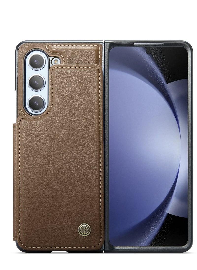 CaseMe Wallet Case for Samsung Galaxy Z Fold 5, Premium Handmade Durable PU Leather Slim Shockproof Case with [Double Magnetic Clasp] [Card Holder] [Kickstand] [RFID Blocking] (Brown)  - Image 2