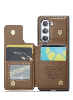 CaseMe Wallet Case for Samsung Galaxy Z Fold 5, Premium Handmade Durable PU Leather Slim Shockproof Case with [Double Magnetic Clasp] [Card Holder] [Kickstand] [RFID Blocking] (Brown)  - Image 4
