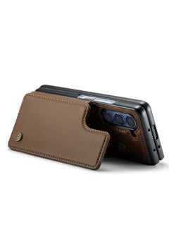CaseMe Wallet Case for Samsung Galaxy Z Fold 5, Premium Handmade Durable PU Leather Slim Shockproof Case with [Double Magnetic Clasp] [Card Holder] [Kickstand] [RFID Blocking] (Brown)  - Image 5