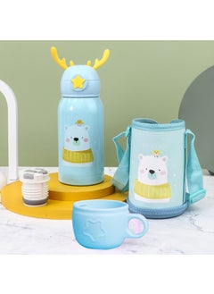 Generic Portable Cartoon Deer Vacuum 316 Stainless Steel Water Cup With Straw Childrens Insulated Cup Student Deer Antler Pop-Up Cup Little Blue Bear 