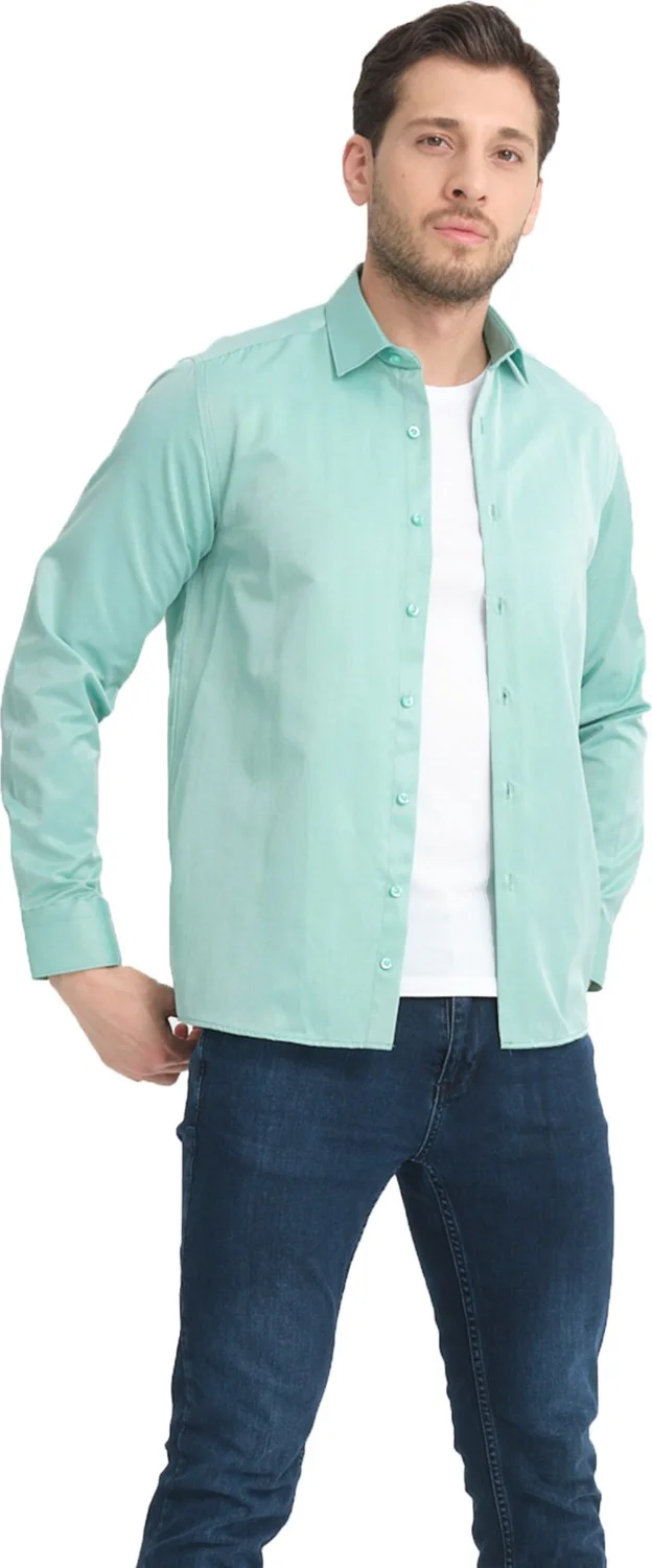 فاريتا Men's Mint Green Plain Pocketless Wide Cut Long Sleeve Shirt