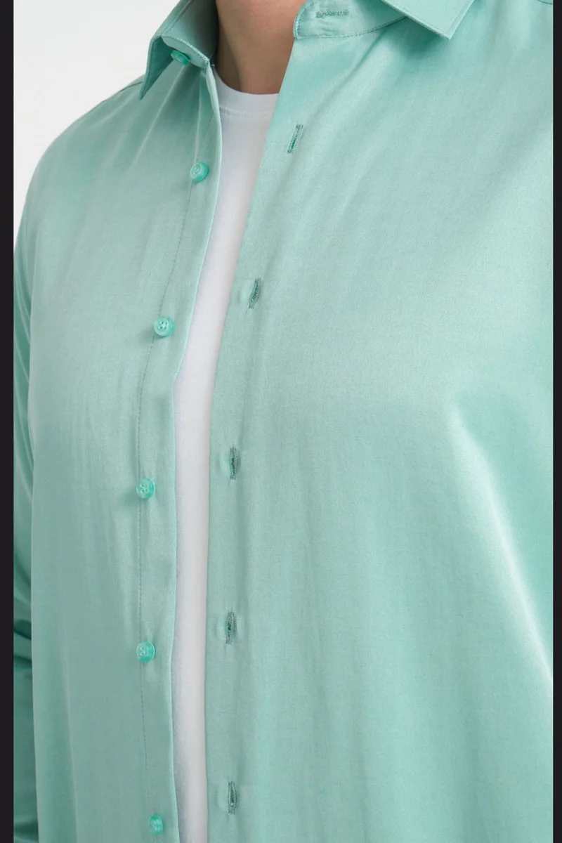 فاريتا Men's Mint Green Plain Pocketless Wide Cut Long Sleeve Shirt