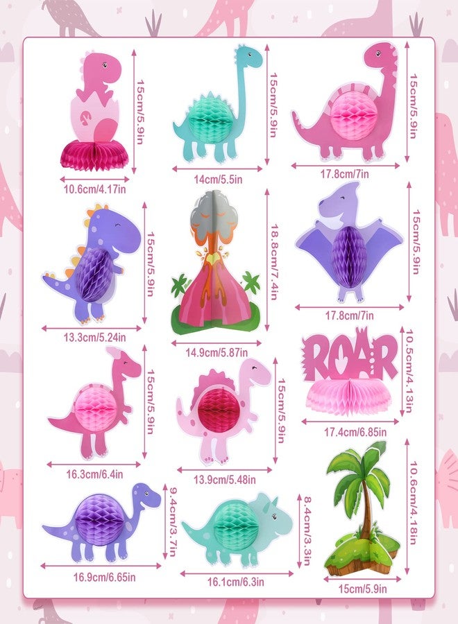 Epakh 12 Pcs Pink Dinosaur Party Honeycomb Centerpieces Table Decorations Dinosaur Girls Birthday Party Supplies Little Dino Centerpiece Table Topper for Kids Birthday Baby Shower Decor - Image 2