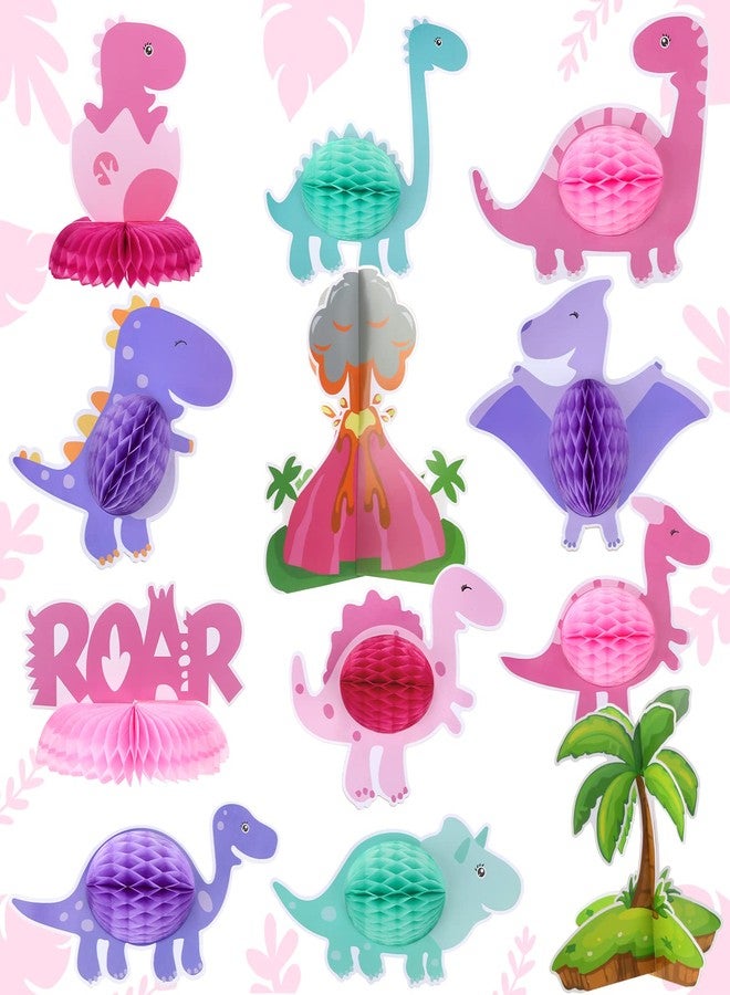 Epakh 12 Pcs Pink Dinosaur Party Honeycomb Centerpieces Table Decorations Dinosaur Girls Birthday Party Supplies Little Dino Centerpiece Table Topper for Kids Birthday Baby Shower Decor - Image 1