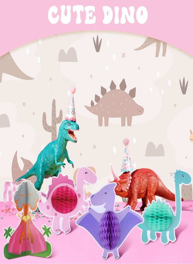 Epakh 12 Pcs Pink Dinosaur Party Honeycomb Centerpieces Table Decorations Dinosaur Girls Birthday Party Supplies Little Dino Centerpiece Table Topper for Kids Birthday Baby Shower Decor - Image 5
