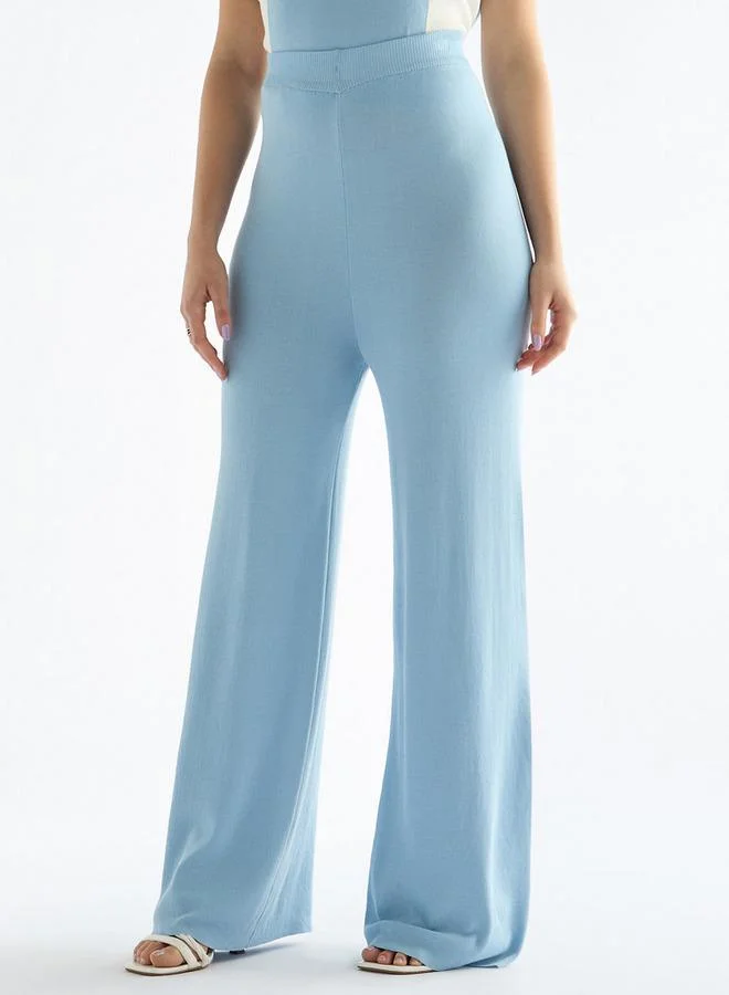 سبلاش فيڤ بنطلون سادة واسع الساقين بخصر مطاطي مضلع