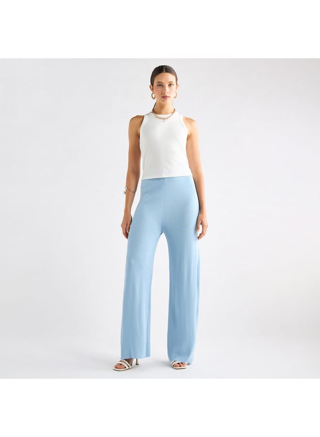 Splash FAV Solid Wide Leg Pants with Ribbed Waistband  - Image 2