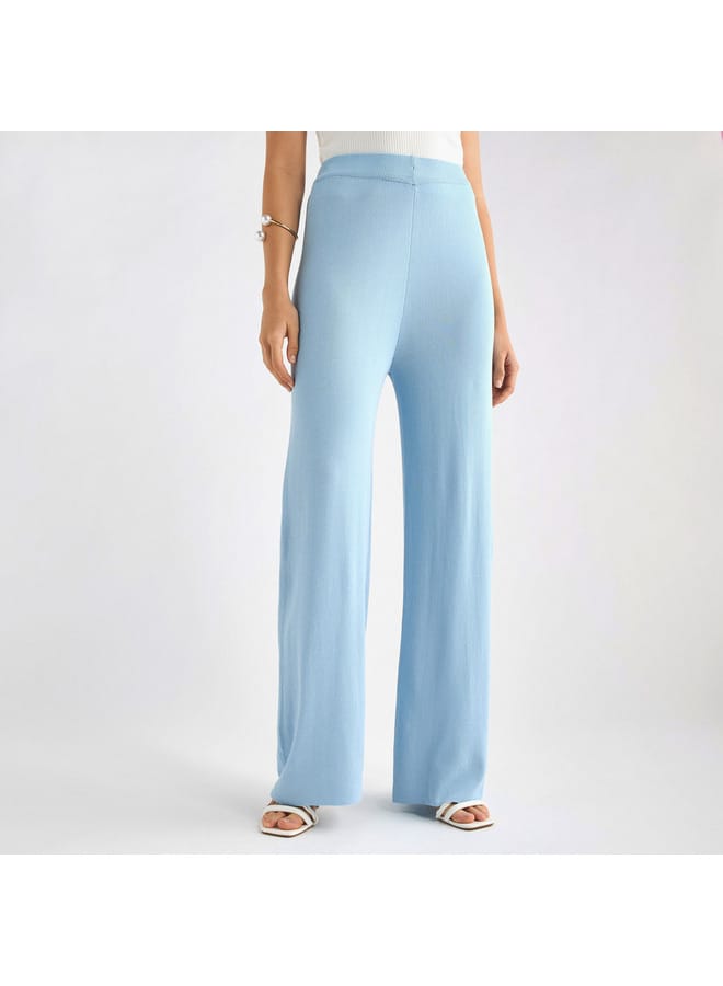 Splash FAV Solid Wide Leg Pants with Ribbed Waistband  - Image 1