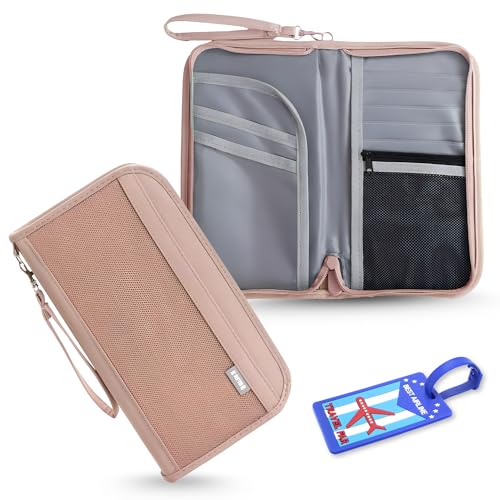 OCEANEVO RFID Blocking Passport Holder for Travel with Luggage Tag, Passport Cover for Men & Women, Passport Pouch for Ticket, Cards, Documents - 25 x 14 x 3 Cm - Pink - Image 1