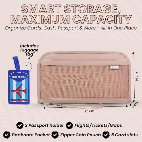 OCEANEVO RFID Blocking Passport Holder for Travel with Luggage Tag, Passport Cover for Men & Women, Passport Pouch for Ticket, Cards, Documents - 25 x 14 x 3 Cm - Pink - Image 2