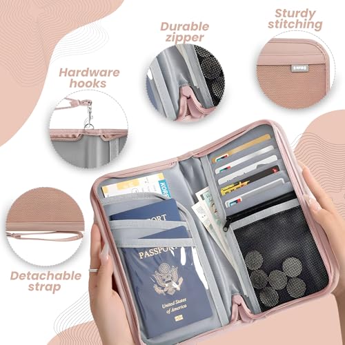 OCEANEVO RFID Blocking Passport Holder for Travel with Luggage Tag, Passport Cover for Men & Women, Passport Pouch for Ticket, Cards, Documents - 25 x 14 x 3 Cm - Pink - Image 3