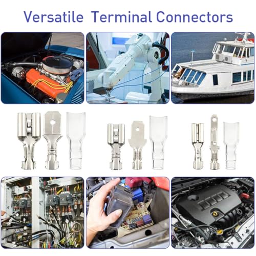 Serplex® 270Pcs Terminal Connectors Kit Assorted Sized Electrical Wire Connectors 2.8mm/4.8mm/6.3mm Paired Male & Female Spade Spade Connectors Wire Crimp Terminal Blocks with Insulating Sleeves - Image 4