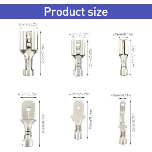 Serplex® 270Pcs Terminal Connectors Kit Assorted Sized Electrical Wire Connectors 2.8mm/4.8mm/6.3mm Paired Male & Female Spade Spade Connectors Wire Crimp Terminal Blocks with Insulating Sleeves - Image 3