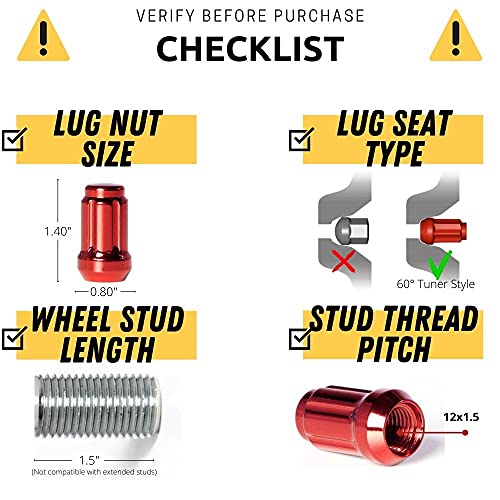 Circuit Performance Spline Drive Tuner Acorn Lug Nuts Red 12x1.5 Forged Steel (20pc + Tool) - Image 2