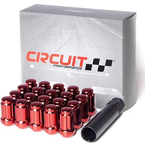 Circuit Performance Spline Drive Tuner Acorn Lug Nuts Red 12x1.5 Forged Steel (20pc + Tool) - Image 1