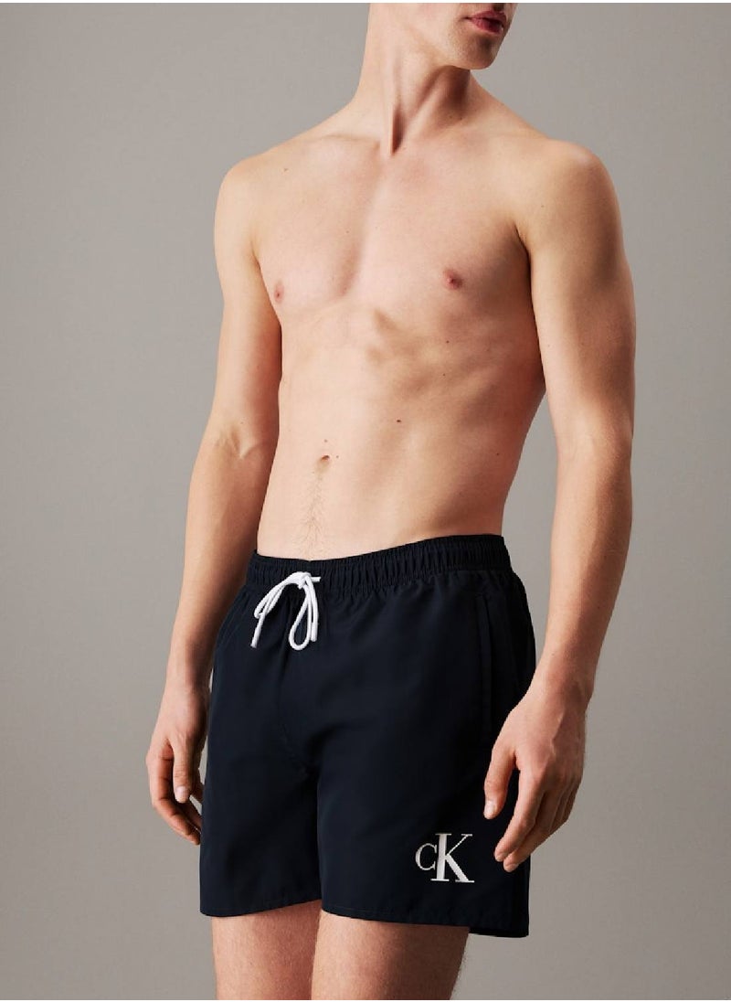 Calvin Klein Jeans Men's Medium Drawstring Swim Shorts - CK Monogram - Polyester, Blue  - Image 4