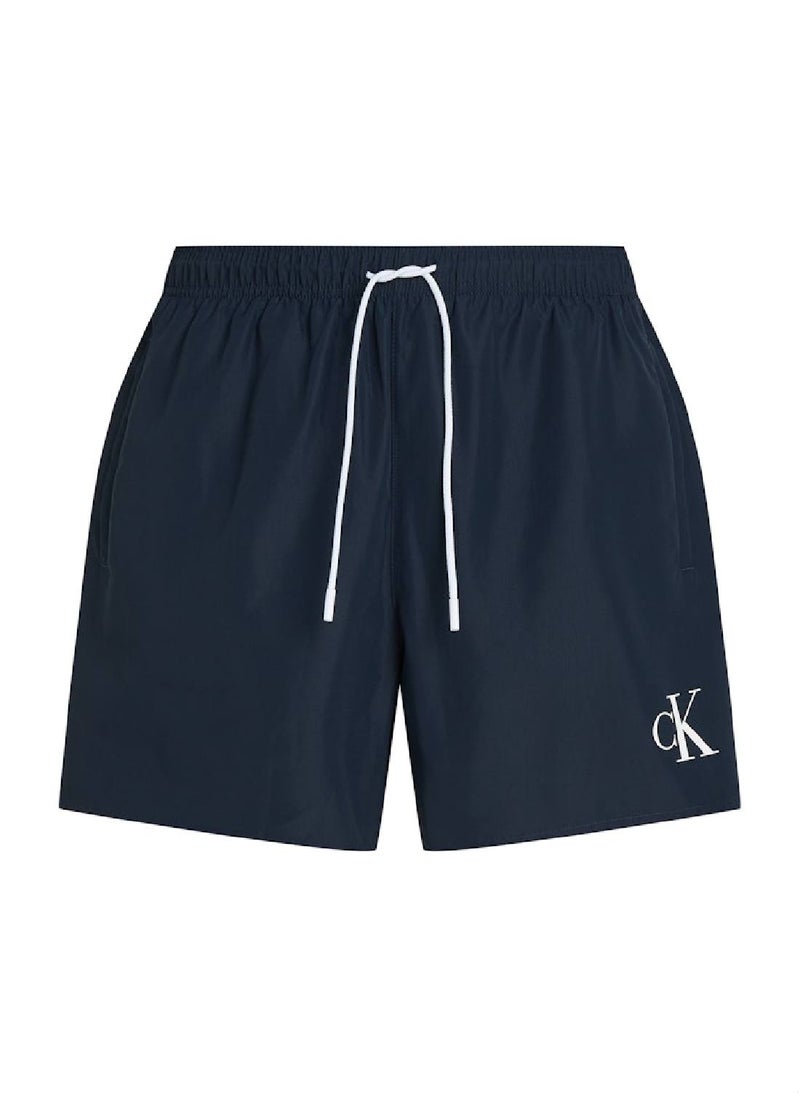 Calvin Klein Jeans Men's Medium Drawstring Swim Shorts - CK Monogram - Polyester, Blue  - Image 2
