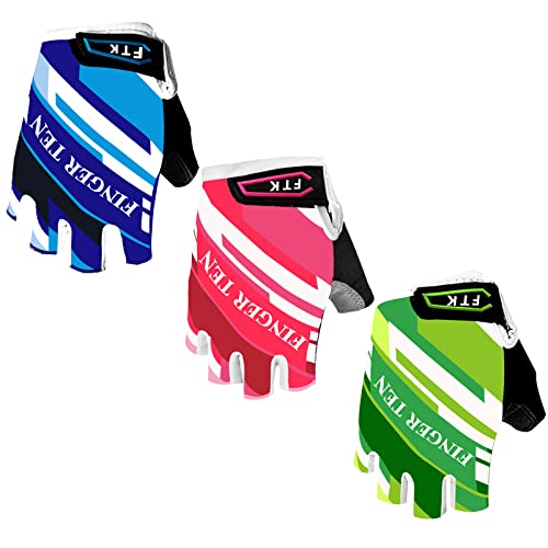 FINGER TEN Kids Cycling Gloves Padded Boy Girl Youth, Outdoor Sport Road Mountain Bike 1 Pair, Gel Padding Bicycle Half Finger Pair (Green, Small) - Image 1
