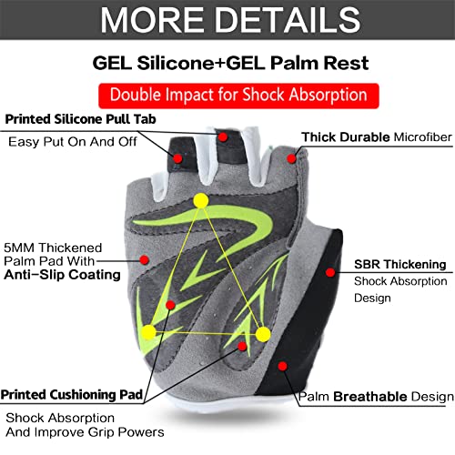 FINGER TEN Kids Cycling Gloves Padded Boy Girl Youth, Outdoor Sport Road Mountain Bike 1 Pair, Gel Padding Bicycle Half Finger Pair (Green, Small) - Image 2
