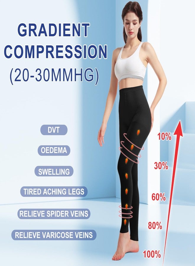 YISEMEYA Medical Compression Pantyhose for Women & Men, 20-30mmHg Graduated Support Tights, Opaque Footless High Waist Tights, Graduated Tights for Varicose Veins, Edema, Deep, Thrombosis , During (Black, M) - Image 2